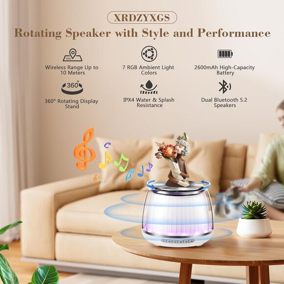 360° Motorized Rotating Display Stand with Bluetooth 5.2 Speaker, RGB Lights,... - Picture 5 of 5